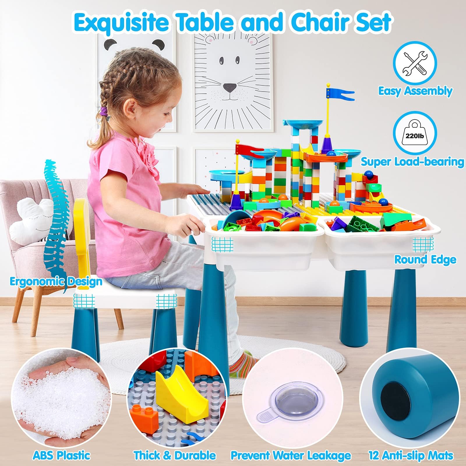 Mesa de Actividades para Niños Juegos de Mesa y sillas para - Imagen 5