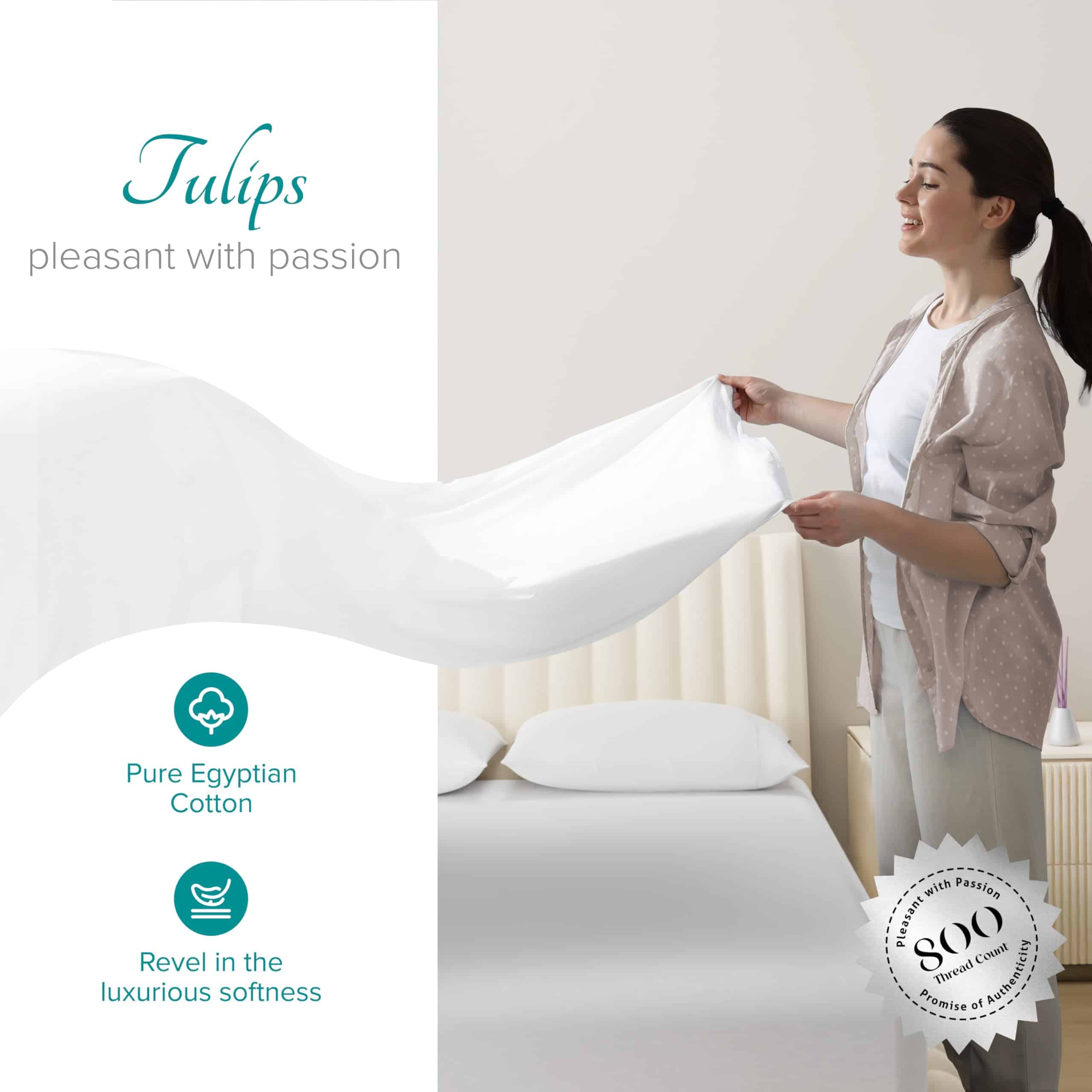 Sábanas de Algodón Egipcio Carressa Linen Queen Size 800 - Imagen 3