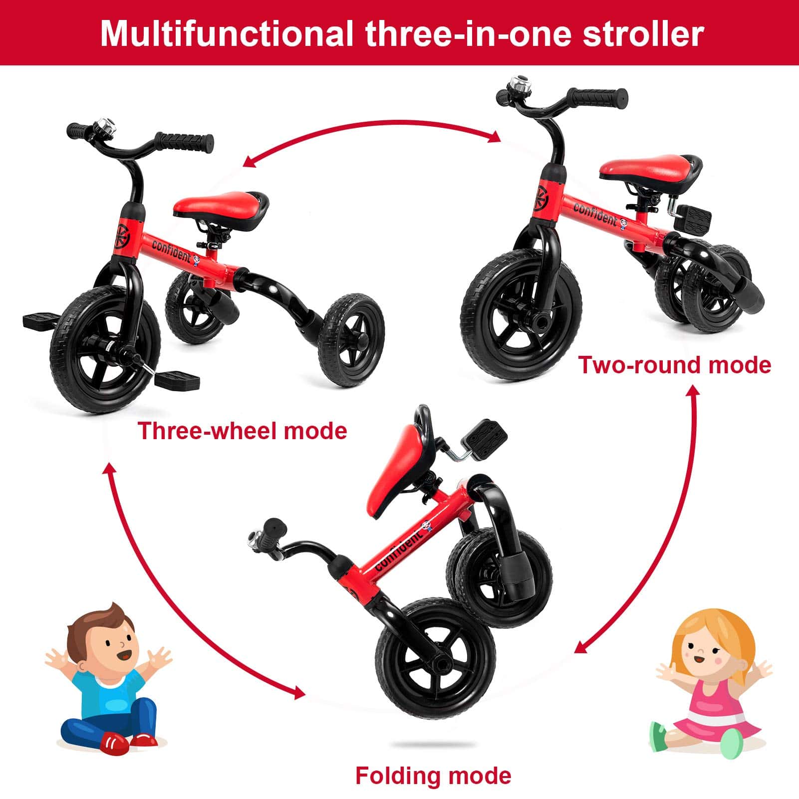 Triciclo 3 en 1 Ancaixin para Niños de 2 a 5 Años con Pedal - Imagen 4