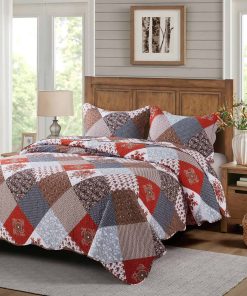 Juego de Edredón HoneiLife Tamaño Queen - 3 -Rojo Amaranto