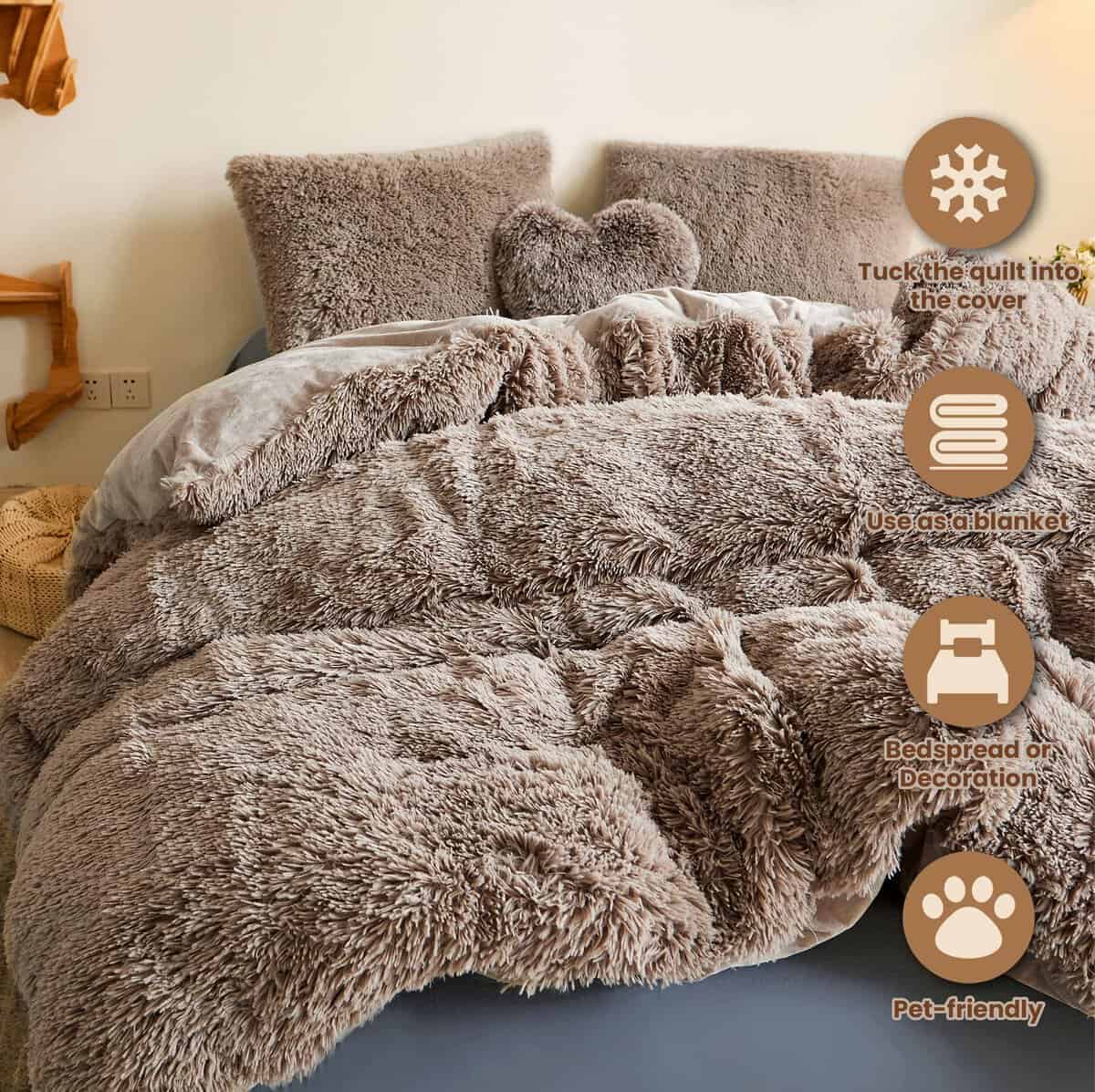 Juego de funda de edredón de lujo MEGO Shaggy Faux Fur, - Imagen 4