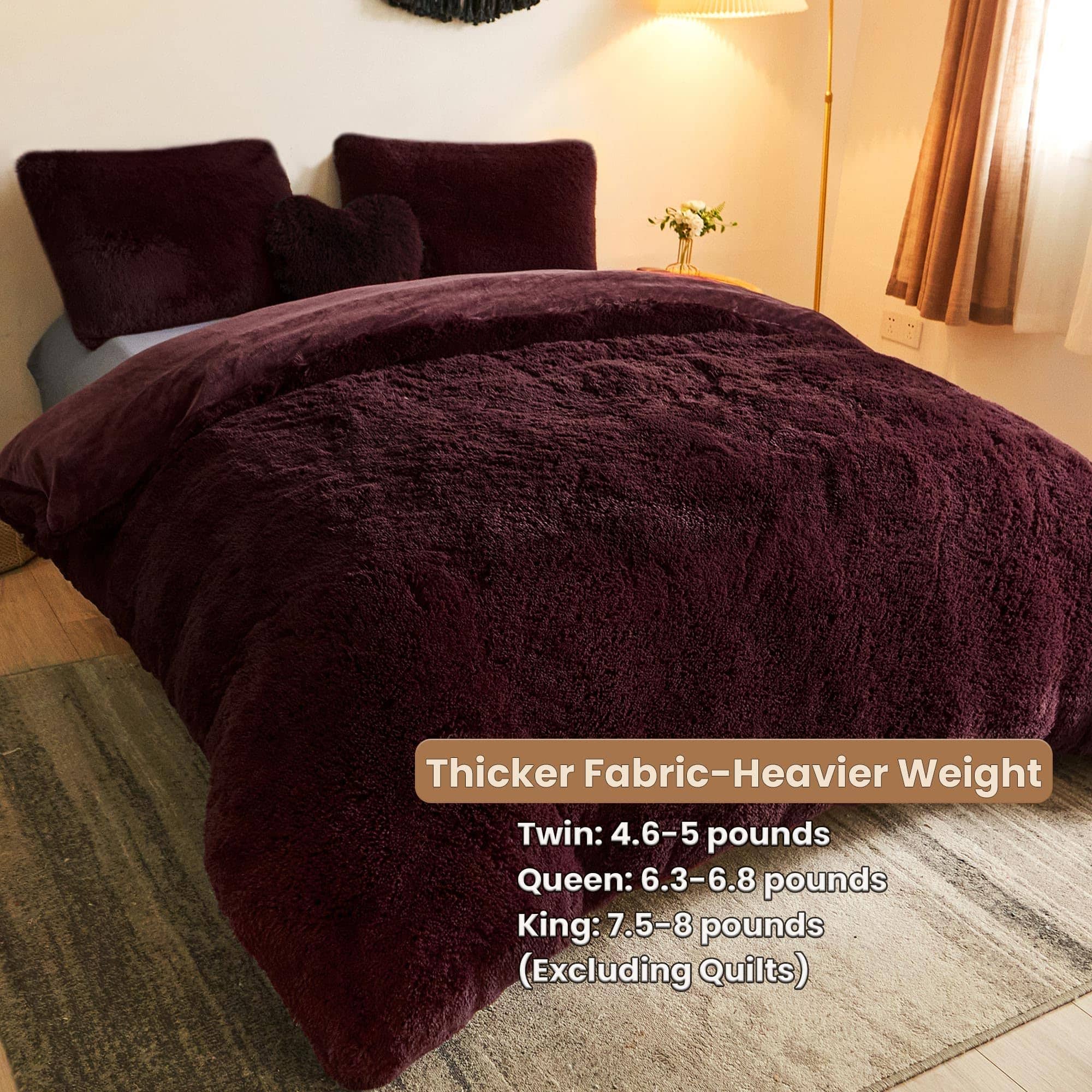 Juego de funda de edredón de piel sintética -Borgoña - Imagen 3