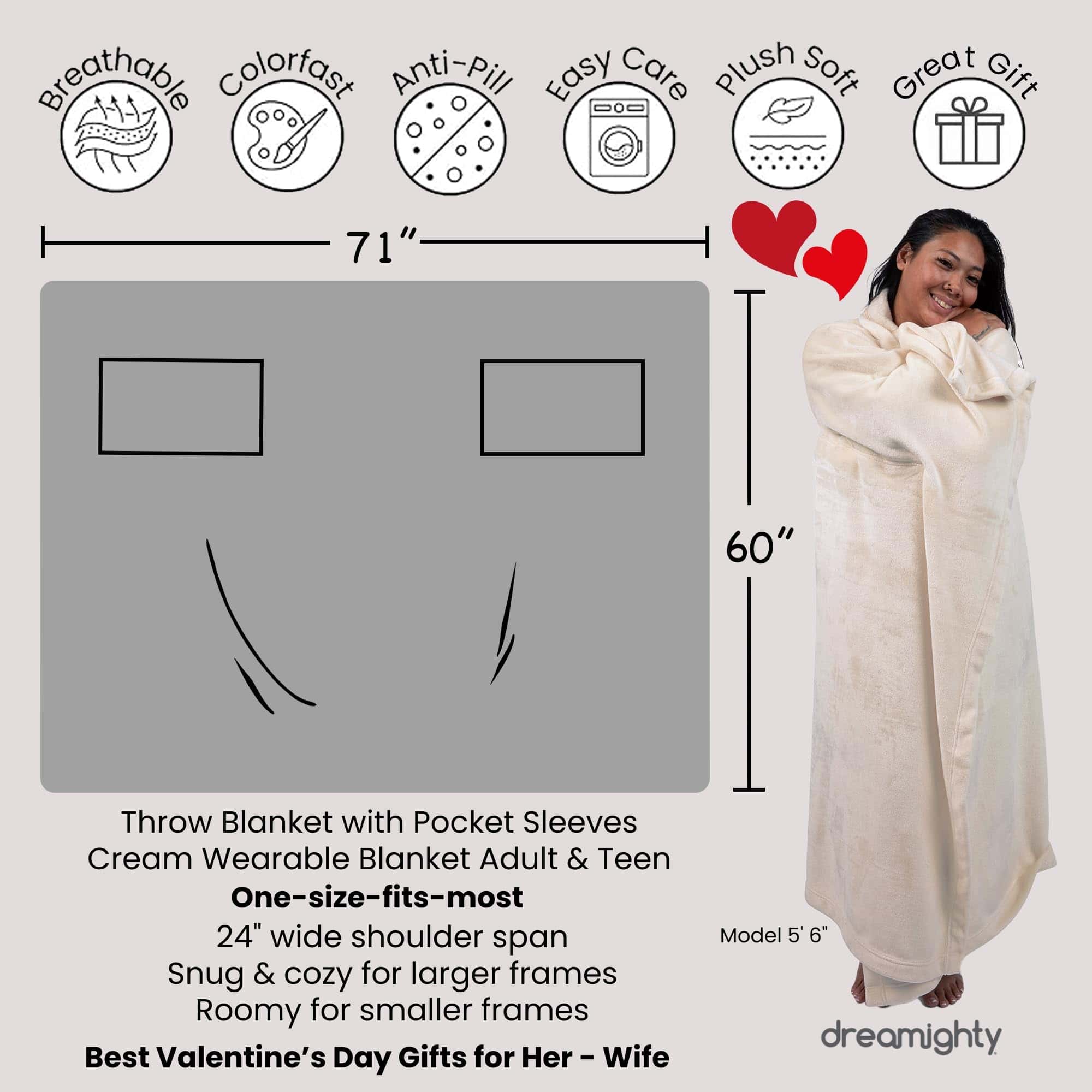 Manta Portátil para Adultos con Mangas -Crema Marfil - Imagen 3