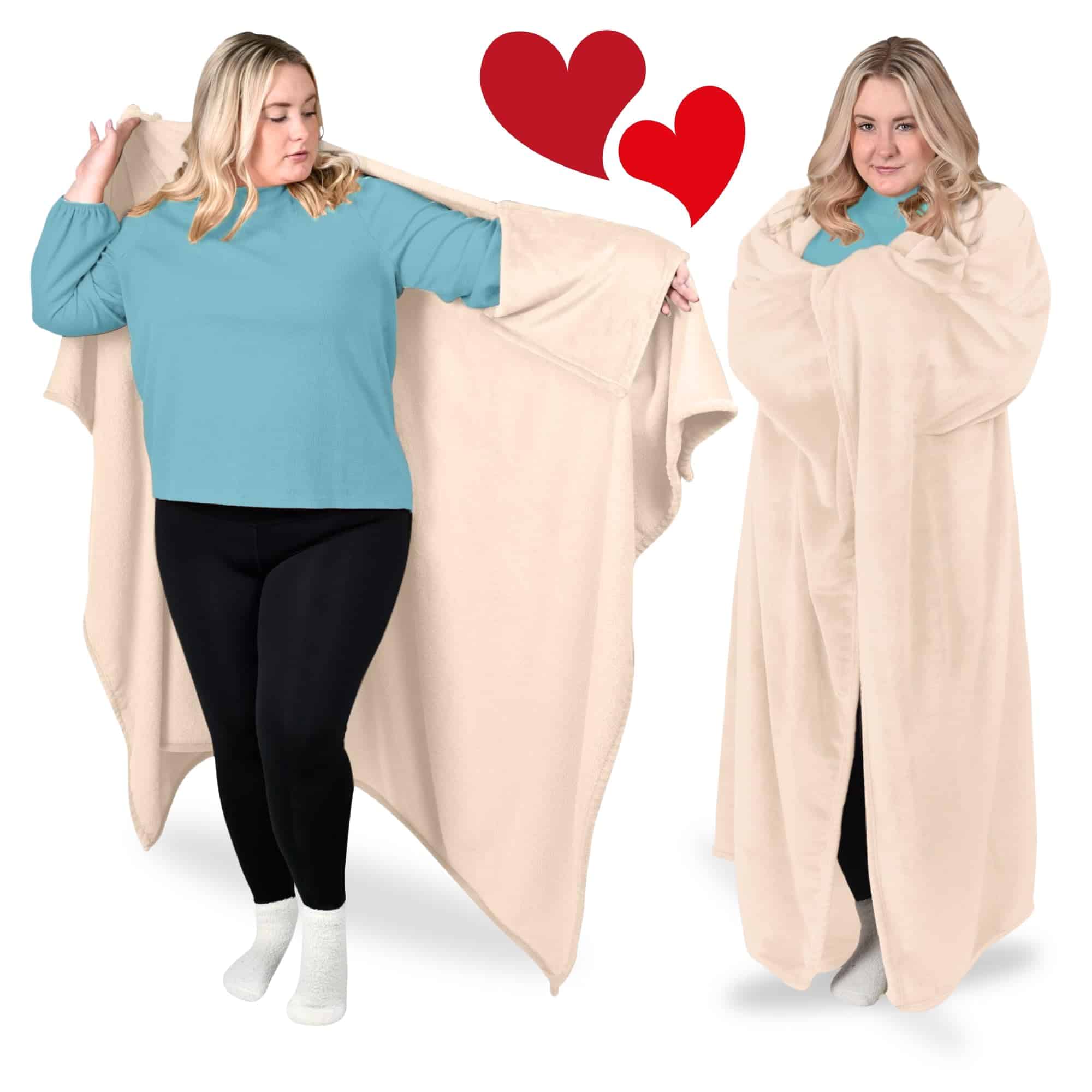 Manta Portátil para Adultos con Mangas -Crema Marfil