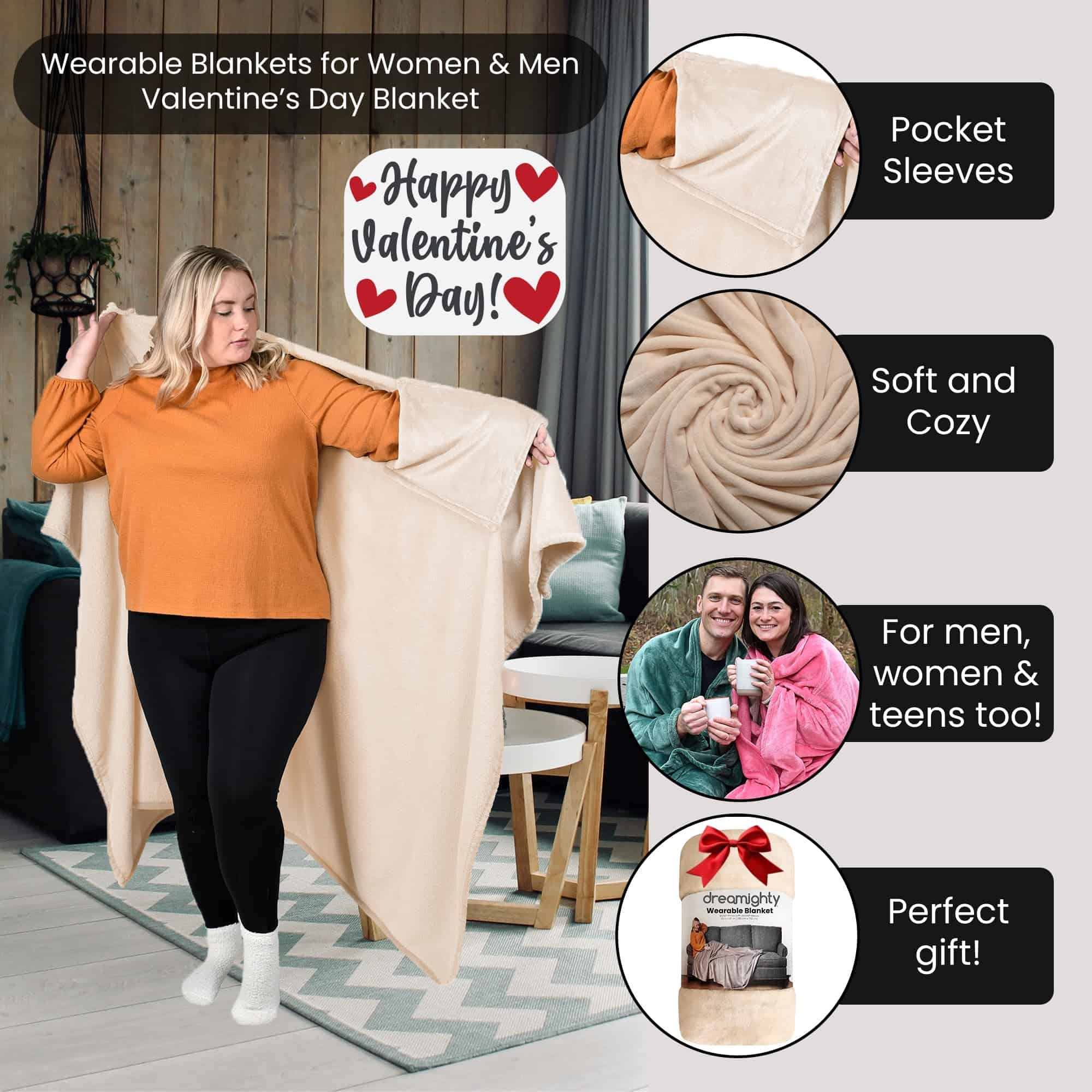 Manta Portátil para Adultos con Mangas -Crema Marfil - Imagen 4