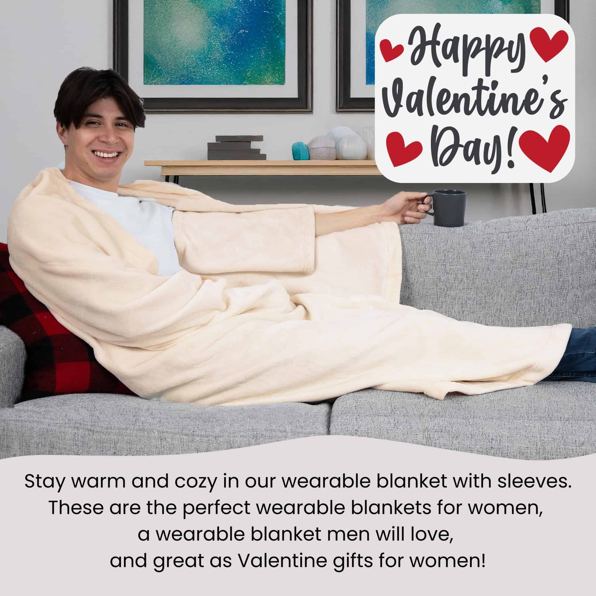 Manta Portátil para Adultos con Mangas -Crema Marfil - Imagen 5