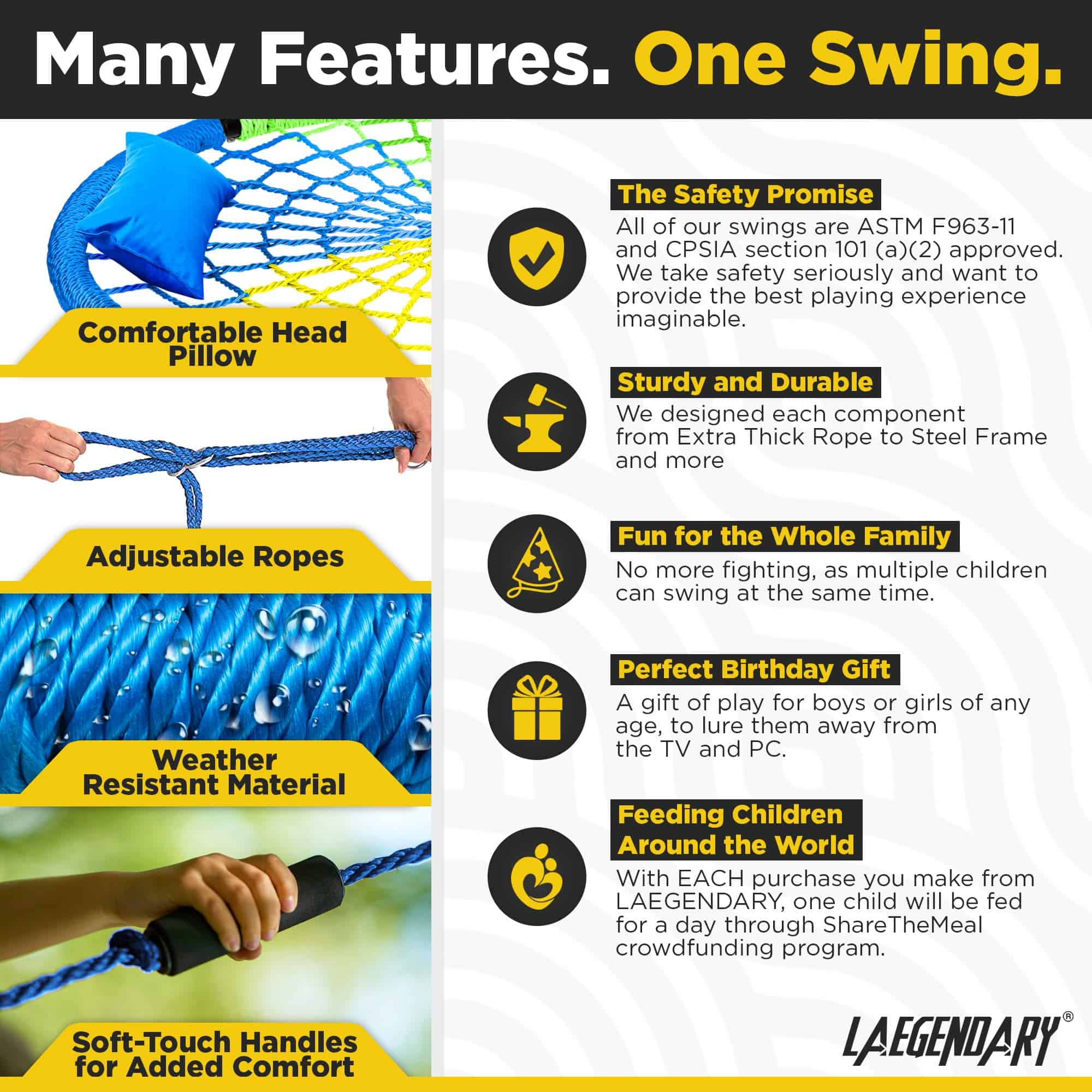 Columpio Redondo LAEGENDARY para Niños y Adultos - Soporta - Imagen 5