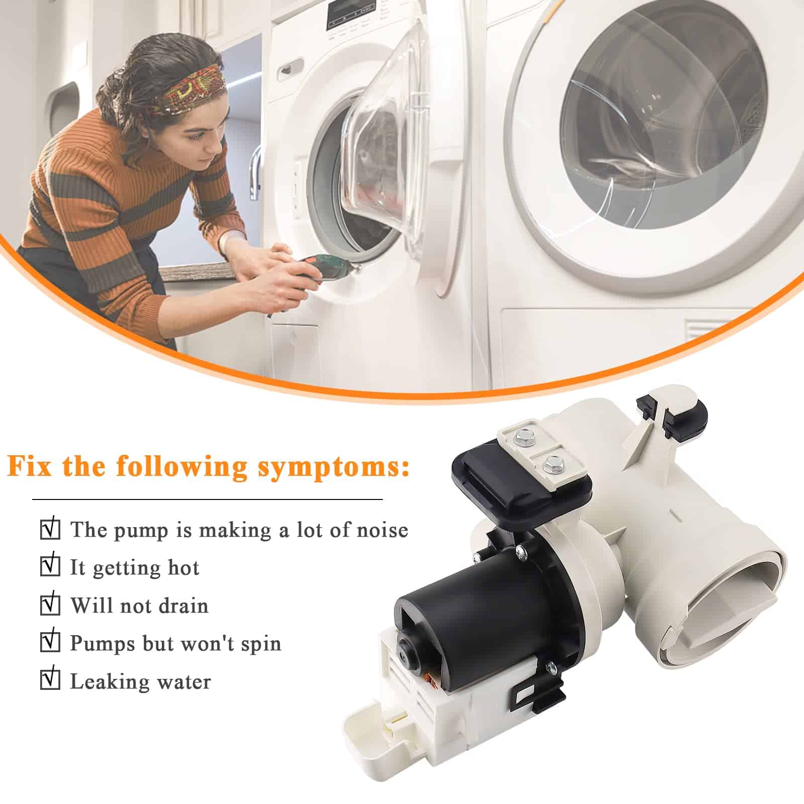 Bomba de desagüe para lavadora OEM WPW10730972 W10130913 - Imagen 4