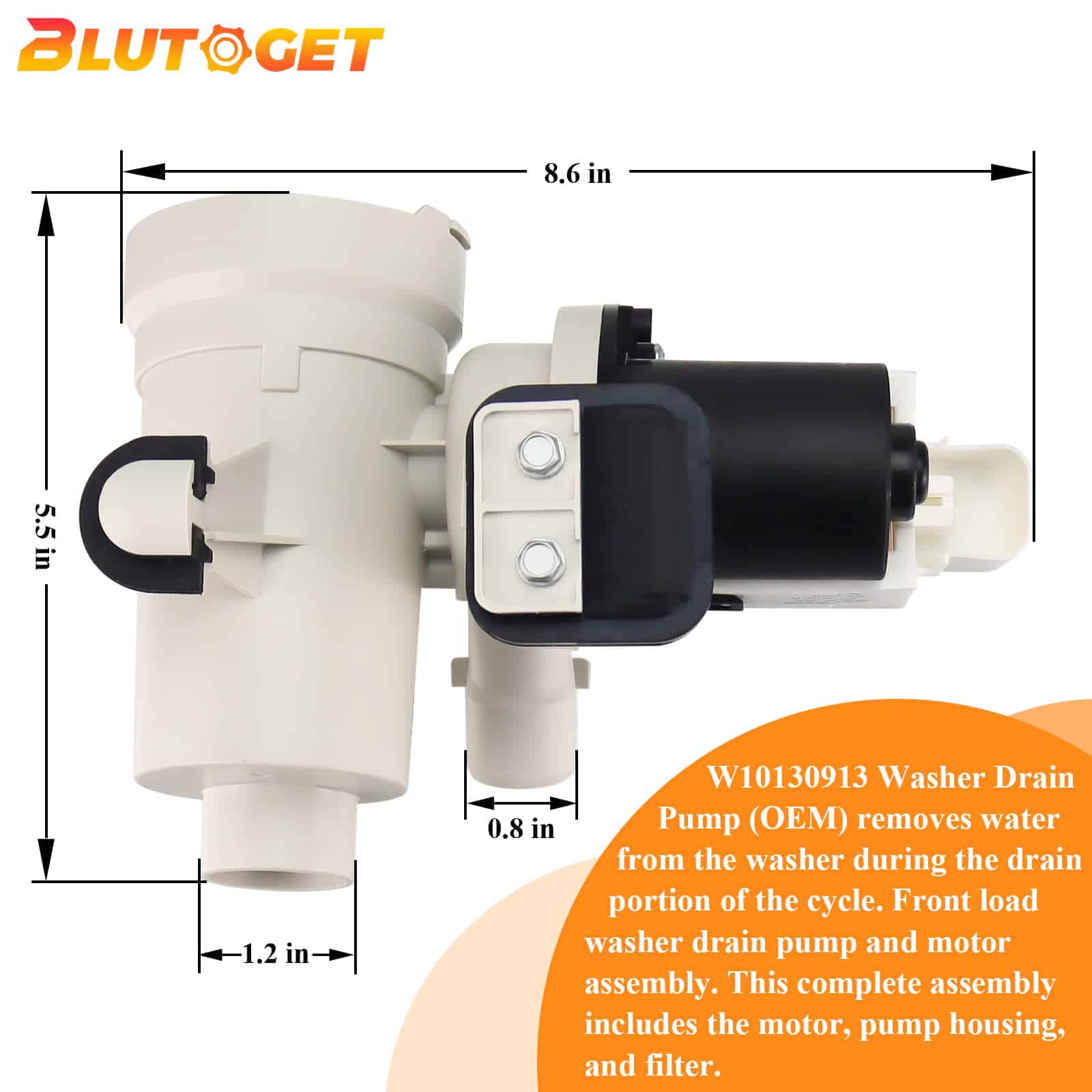 Bomba de desagüe para lavadora OEM WPW10730972 W10130913 - Imagen 6