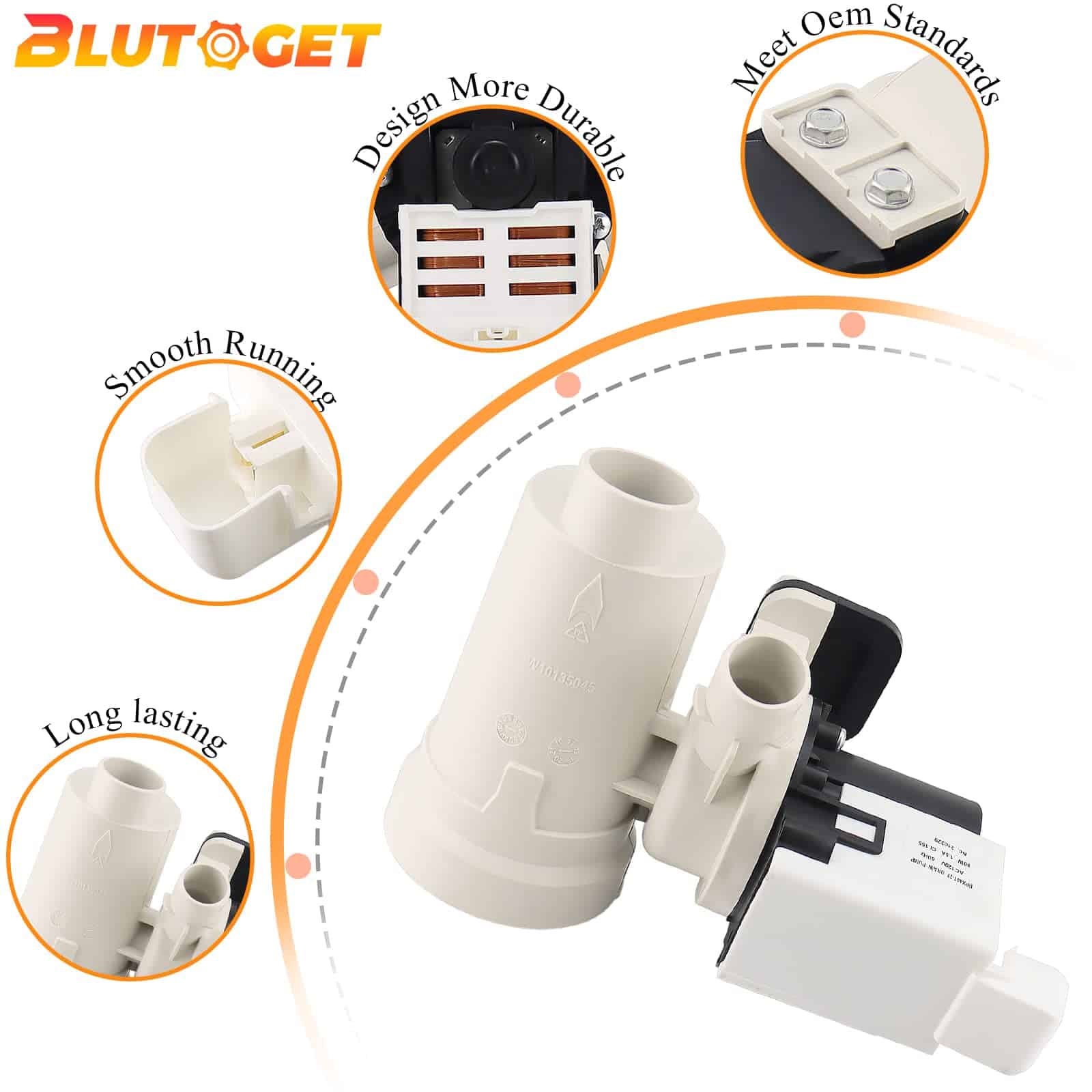 Bomba de desagüe para lavadora OEM WPW10730972 W10130913 - Imagen 3