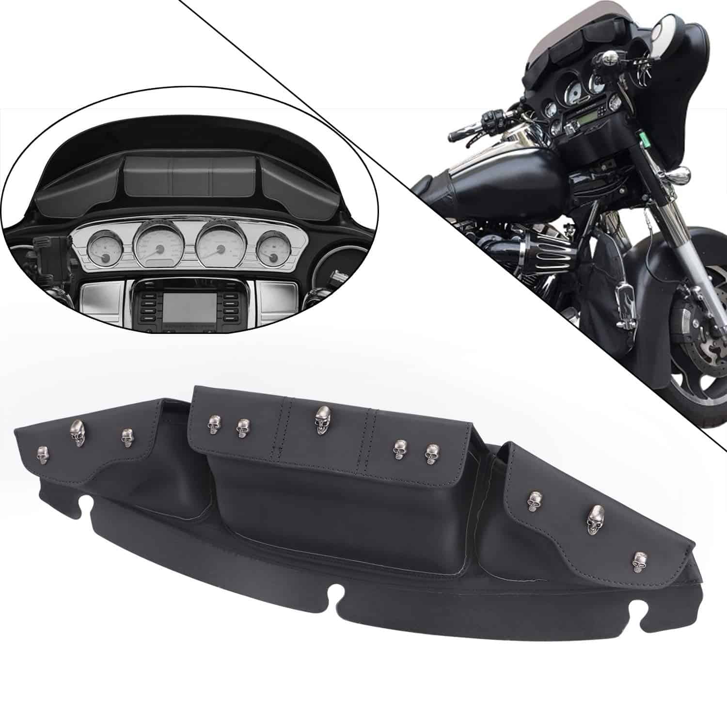 BID4ZE Bolsa de parabrisas con 3 bolsillos de cráneo negro