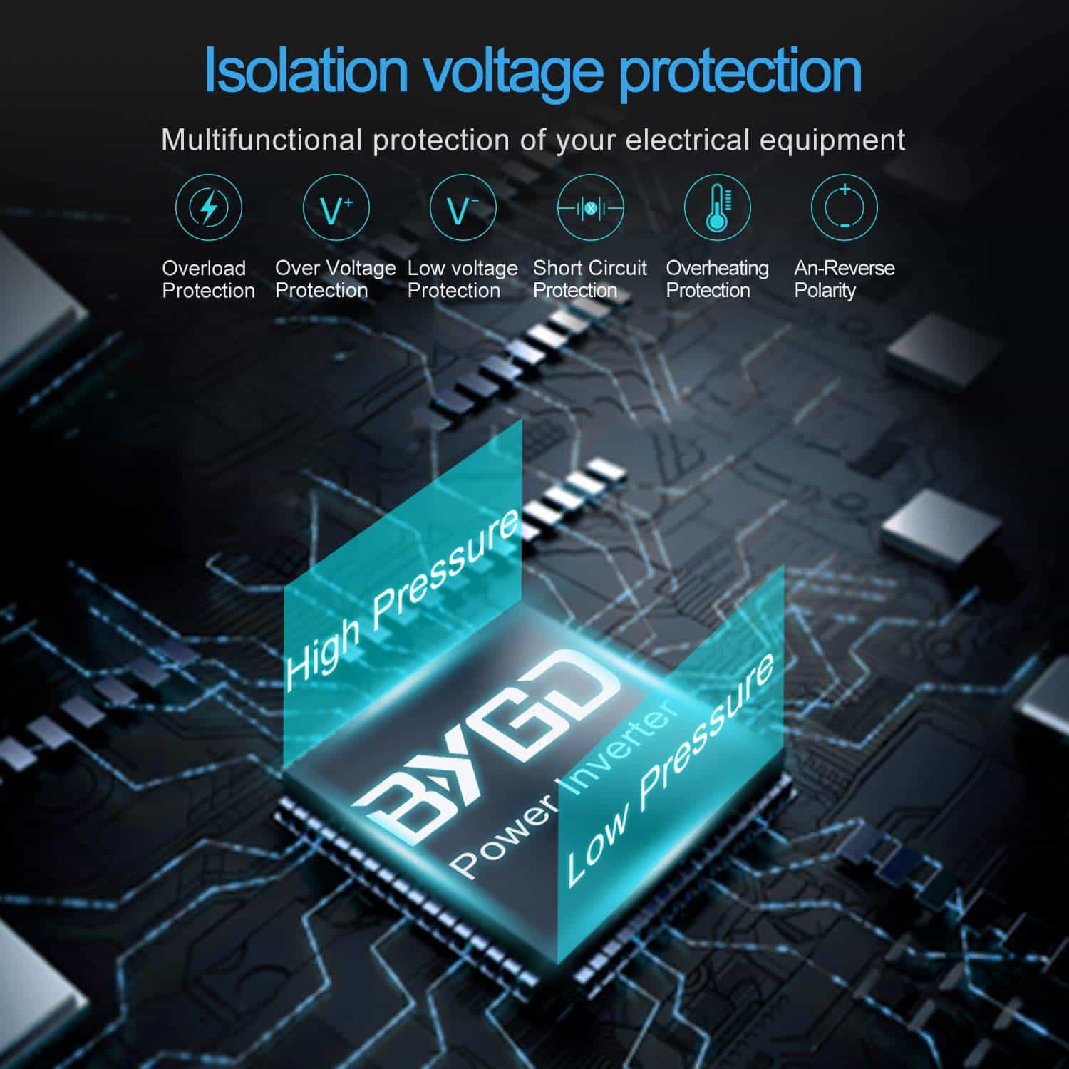 Inversor de Corriente BYGD 1500W DC 12V a 110V AC con Pico - Imagen 8