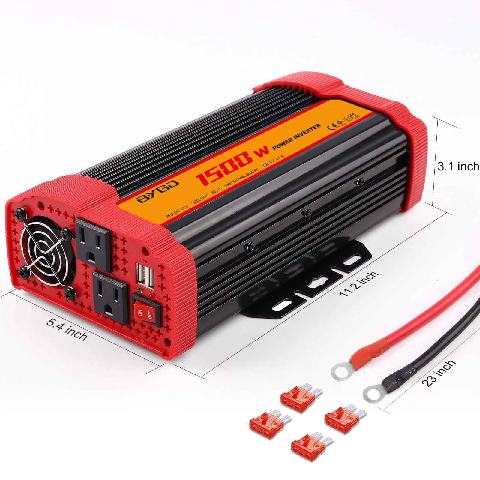 Inversor de Corriente BYGD 1500W DC 12V a 110V AC con Pico - Imagen 5