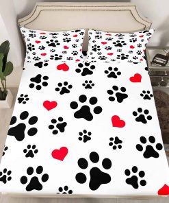Juego de Sábanas con Diseño de Huellas de Perro y Gato, 2