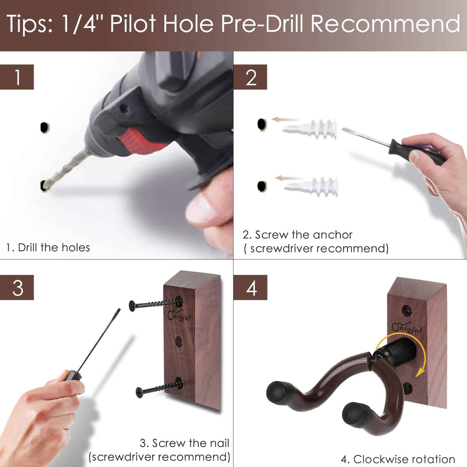 Paquete de 4 soportes de pared para guitarra SNIGJAT, - Imagen 5