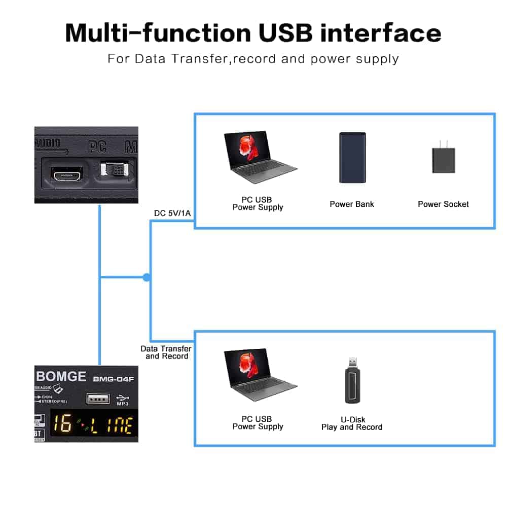 Mezcladora de audio portátil BOMGE 04D bluetooth de 4 - Imagen 9