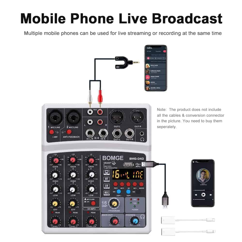 Mezcladora de audio portátil BOMGE 04D bluetooth de 4 - Imagen 5