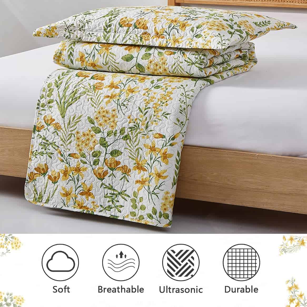 Edredón Floral de Verano Tamaño King Amarillo Verde Ligero - Imagen 8