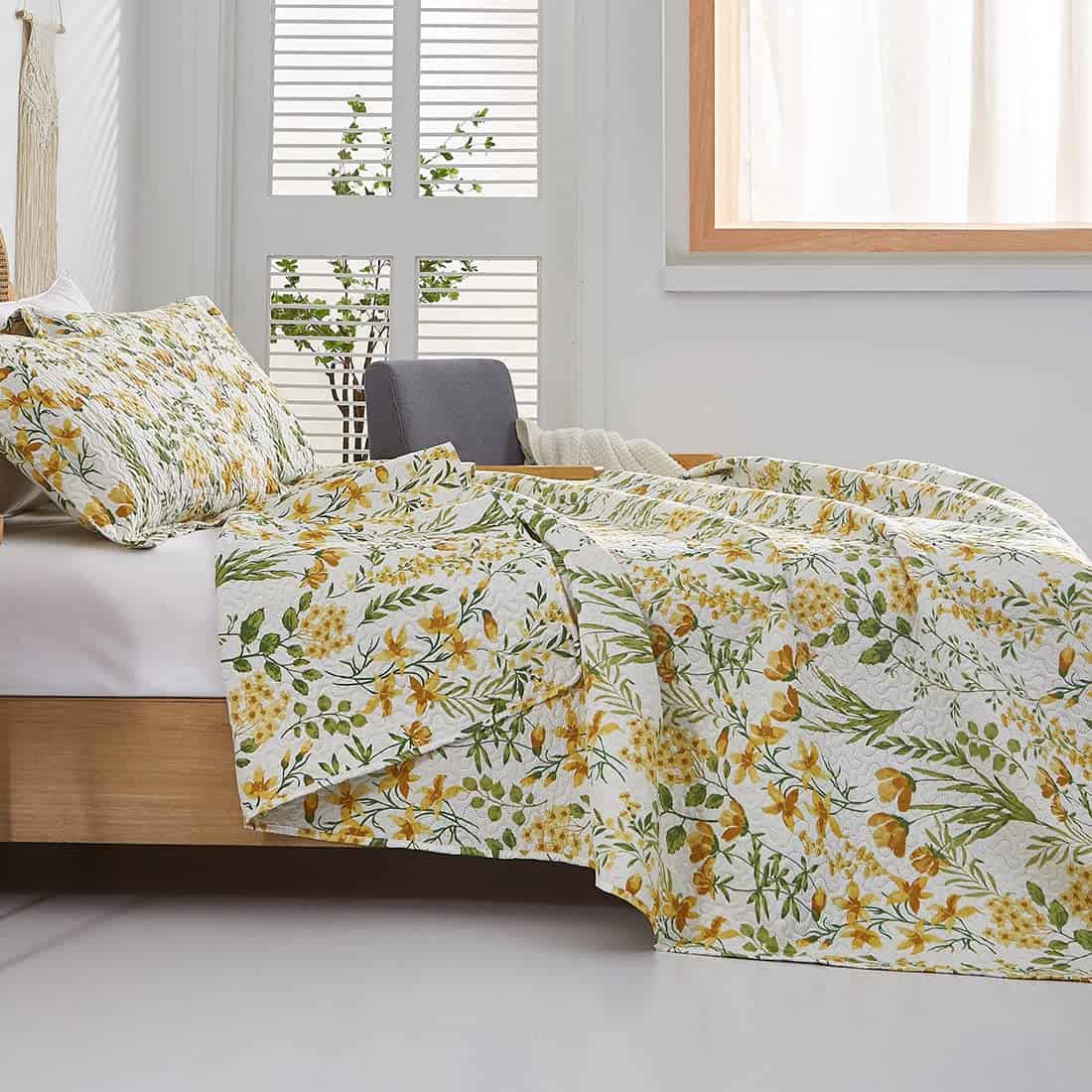 Edredón Floral de Verano Tamaño King Amarillo Verde Ligero - Imagen 3