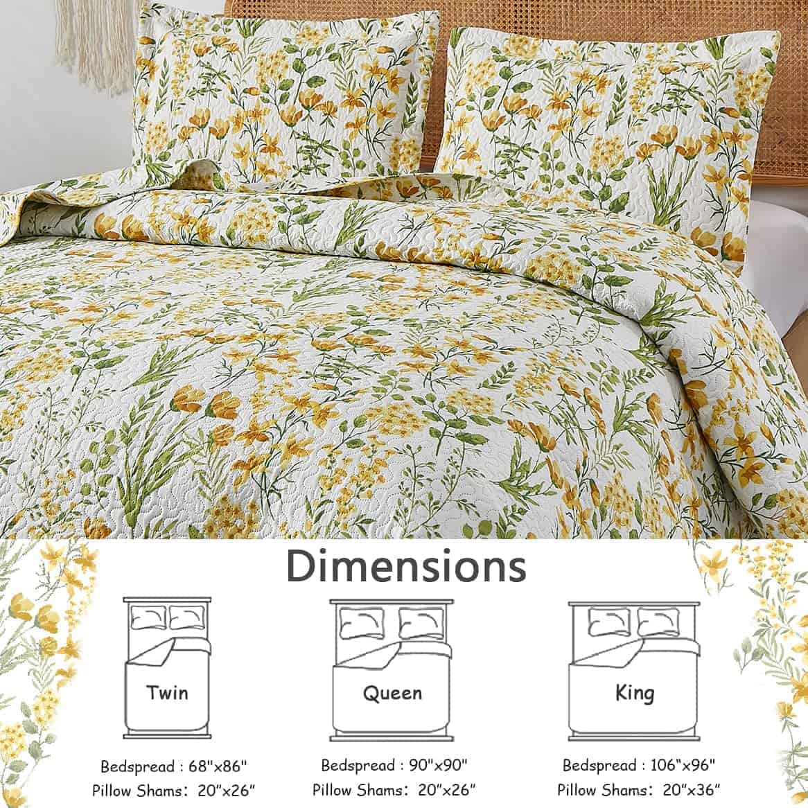 Edredón Floral de Verano Tamaño King Amarillo Verde Ligero - Imagen 6