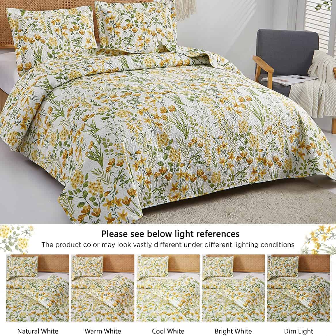 Edredón Floral de Verano Tamaño King Amarillo Verde Ligero - Imagen 5