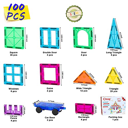 Bmag Magnetic Tiles, 100PCS Blocks de construcción - Imagen 7
