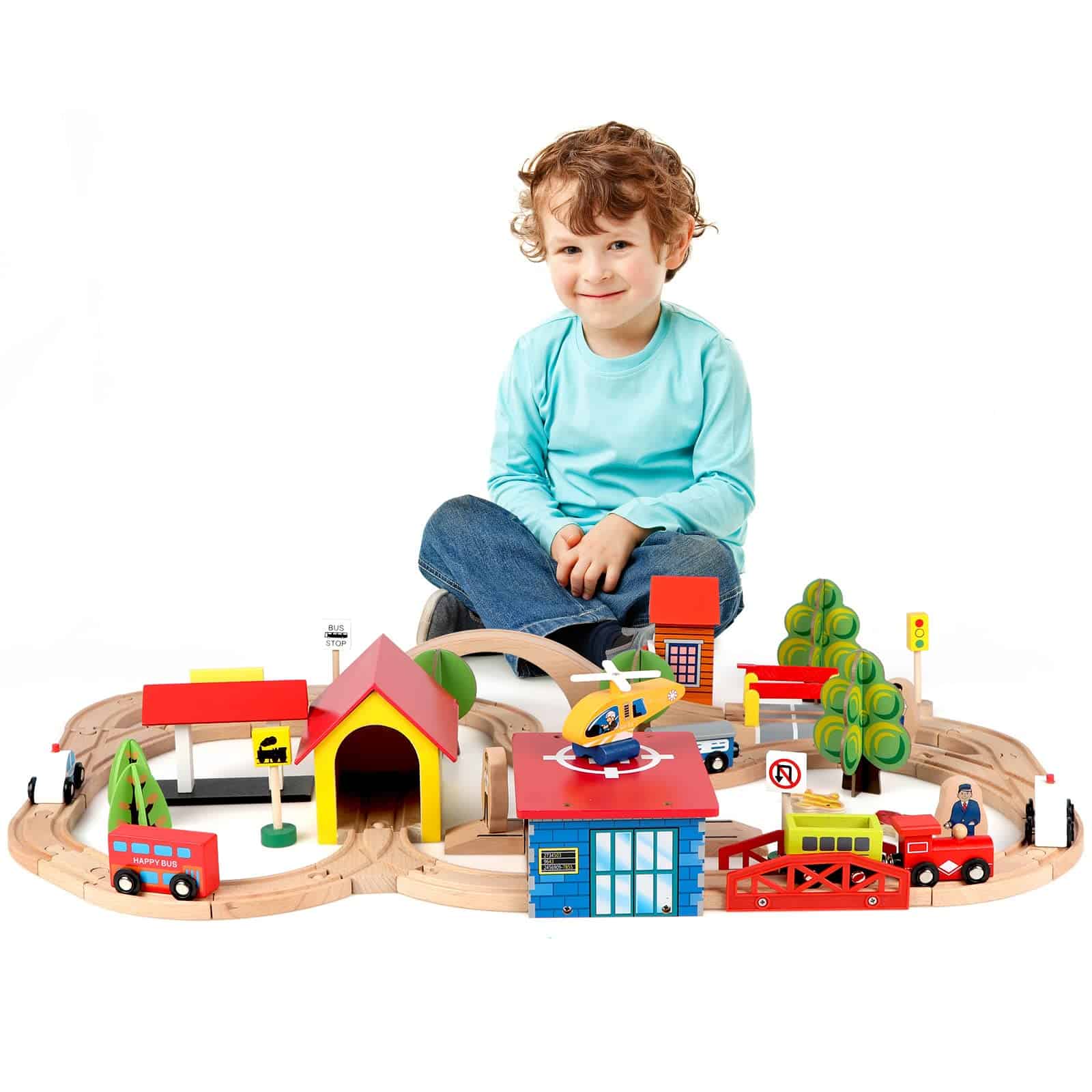 Set de tren de madera Qilay de 69 piezas - Juguetes de tren
