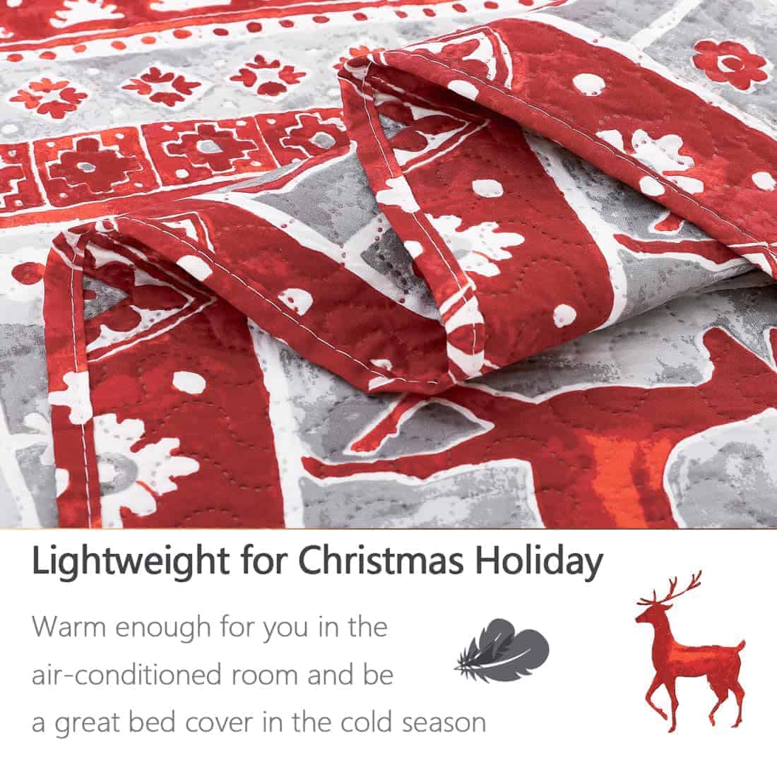 Colcha de Cama de Reno Navideño Rojo y Gris Tamaño - Imagen 8