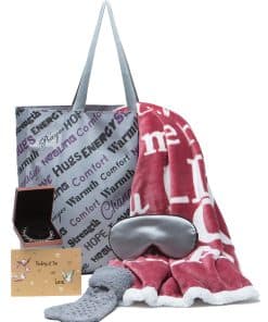 Juego de manta, antifaz, bolso, calcetines, pulsera y