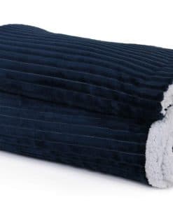 Manta Sherpa de Franela a Rayas Mintra Home (Azul Marino,