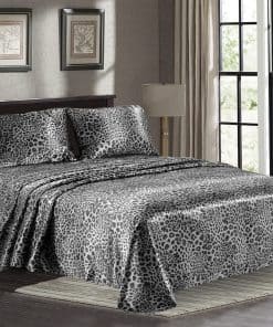 Juego de sábanas de satén California -Leopardo Plateado
