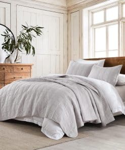 Juego de Edredón 100% Algodón Queen Size, Color Gris Claro,