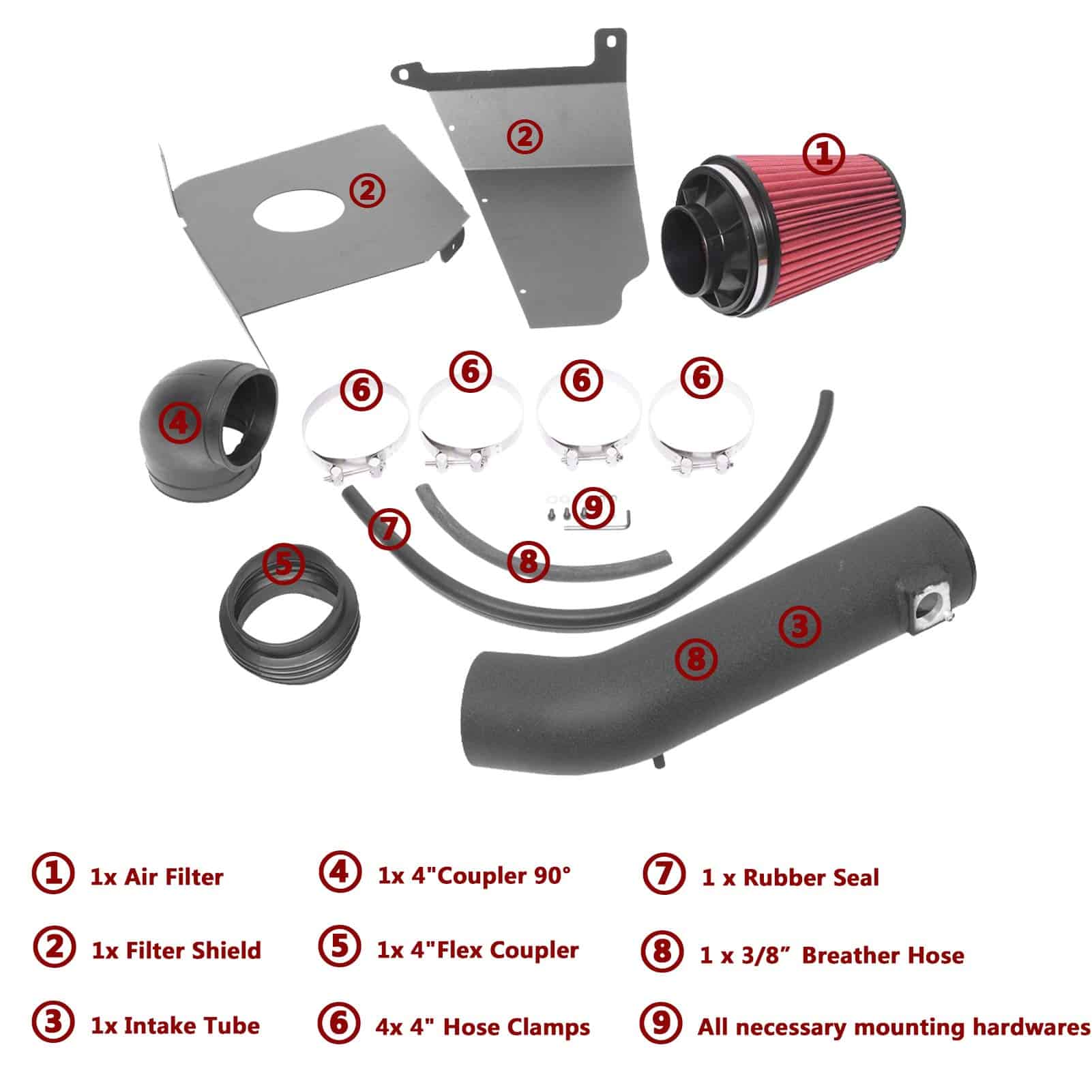 Kit de Filtro de Admisión de Aire Frío de -Negro y Rojo - Imagen 4