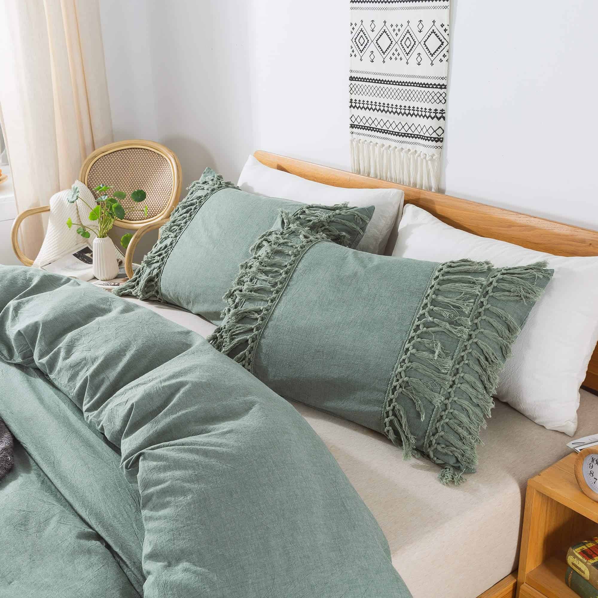 Juego de Ropa de Cama con Borlas de Algodón Lavado Vintage - Imagen 3