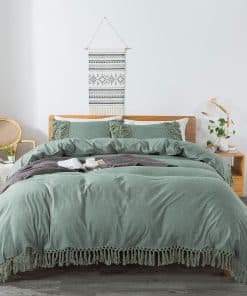 Juego de Ropa de Cama con Borlas de Algodón Lavado Vintage