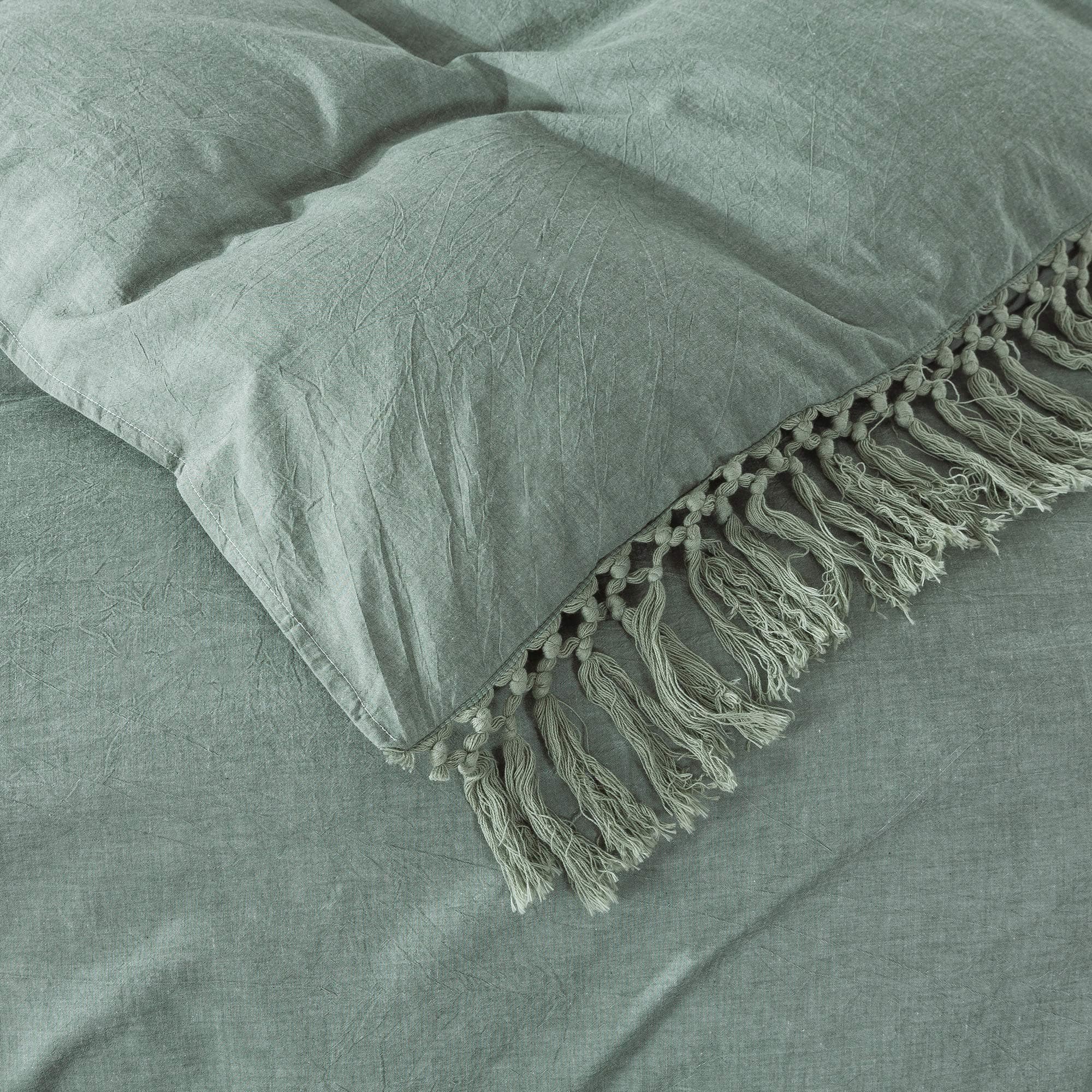 Juego de Ropa de Cama con Borlas de Algodón Lavado Vintage - Imagen 7