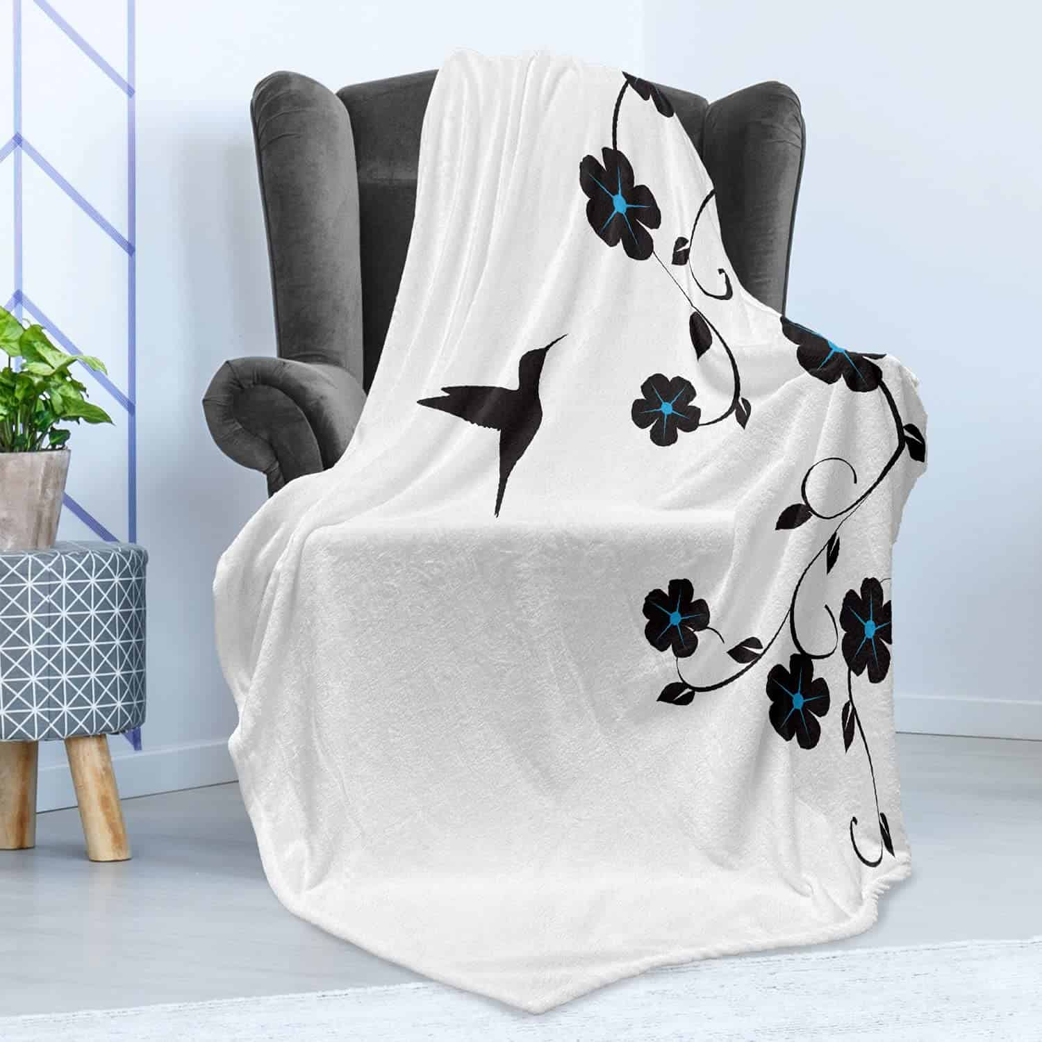 Manta de Lana Lunarable Hummingbirds, Arte Floral con - Imagen 4