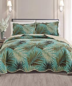 Conjunto de Colcha de Hojas Tropicales Estampadas