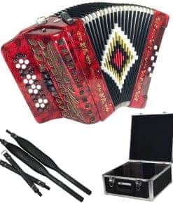 Acordeón SofiaMari NSM3412: 34 Botones, -Rojo Perla