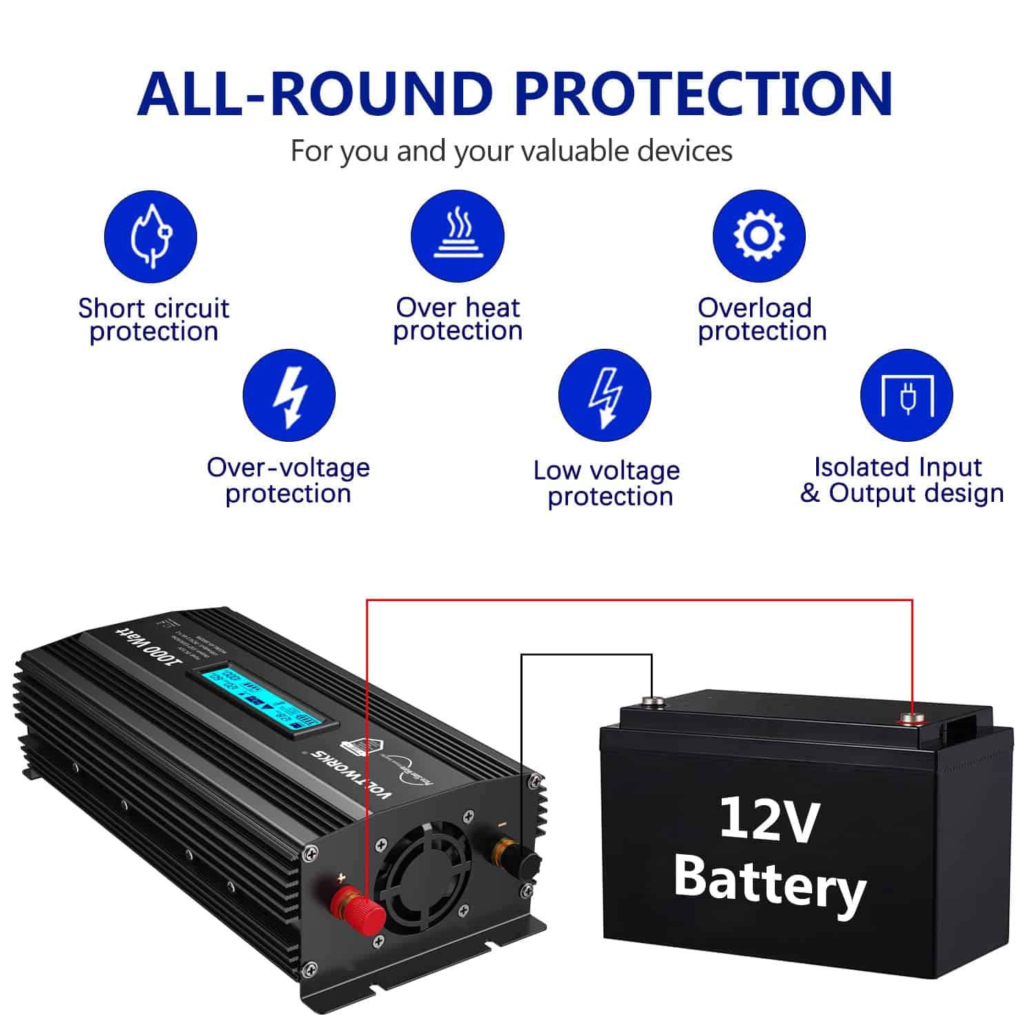 Inversor de corriente de onda sinusoidal pura de 1000 - Imagen 6