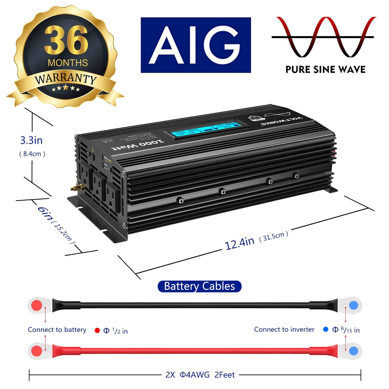 Inversor de corriente de onda sinusoidal pura de 1000 - Imagen 3