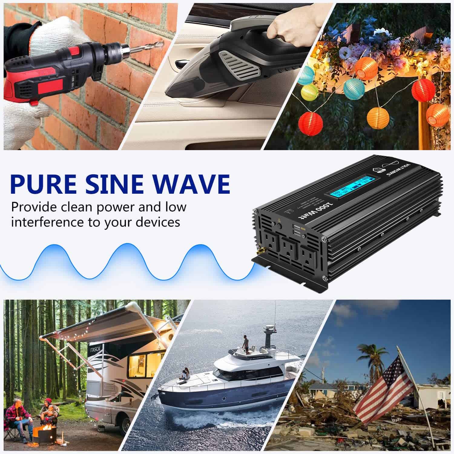 Inversor de corriente de onda sinusoidal pura de 1000 - Imagen 4