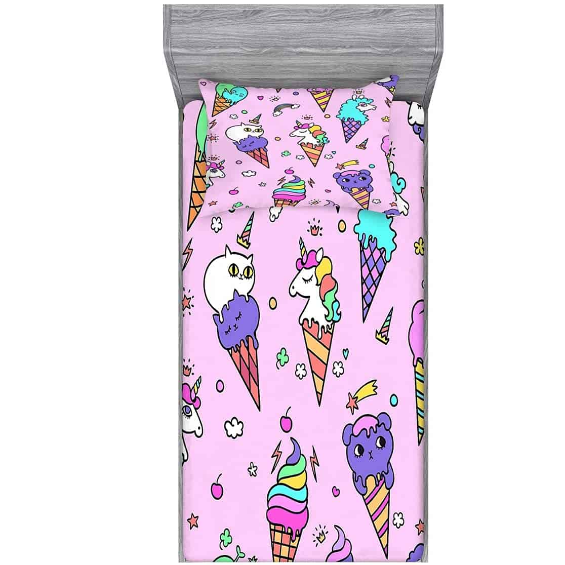 Juego de Sábanas de Unicornio de Helado Mkikejoy Talla Twin