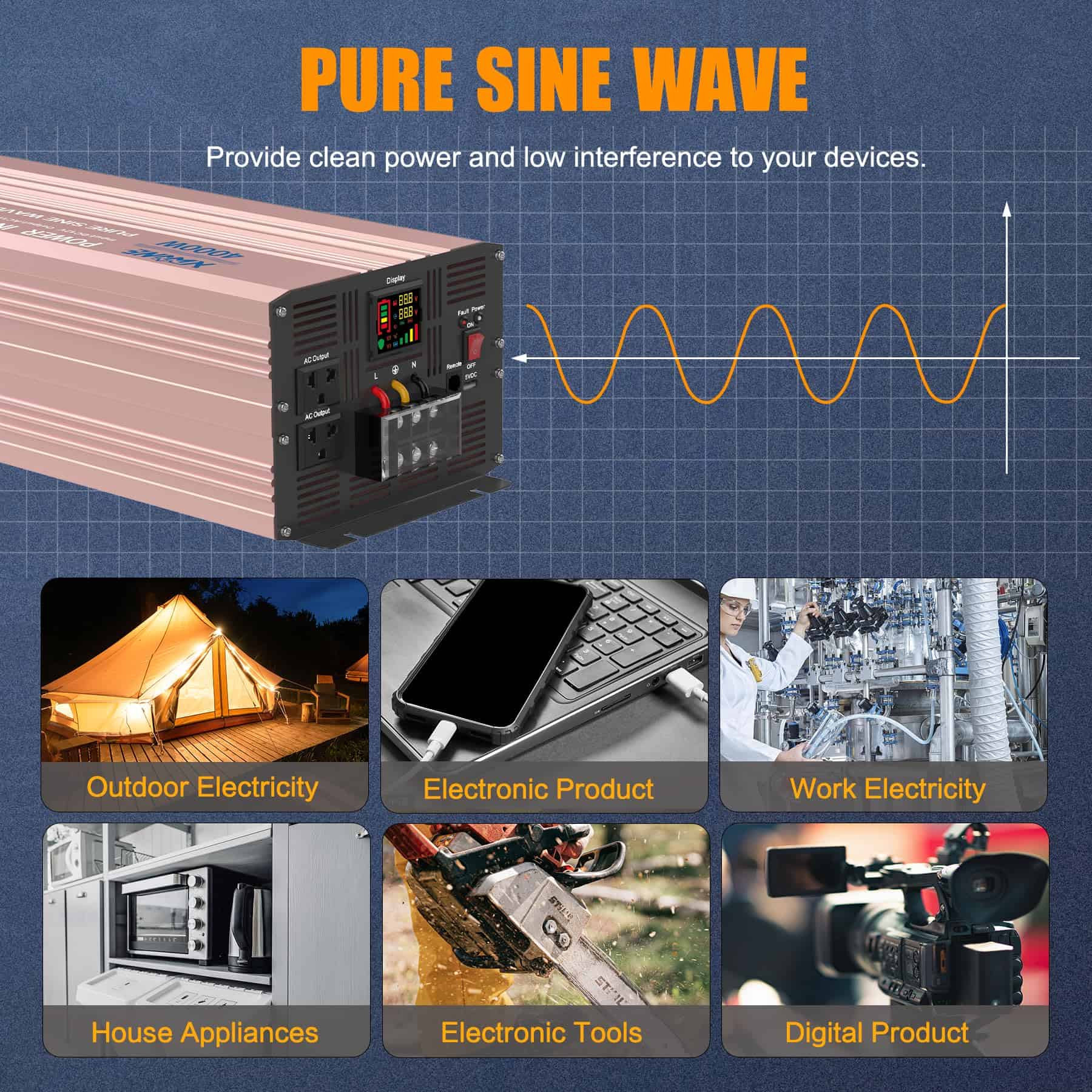 Inversor de Corriente XWJNE 4000 Vatios Onda Senoidal Pura - Imagen 5