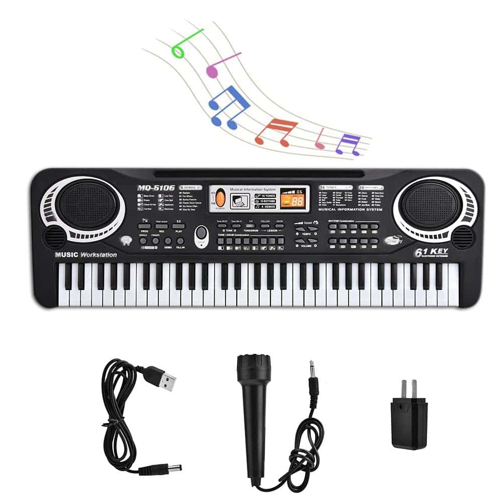 Teclado para niños con micrófono, Teclado portátil de 61