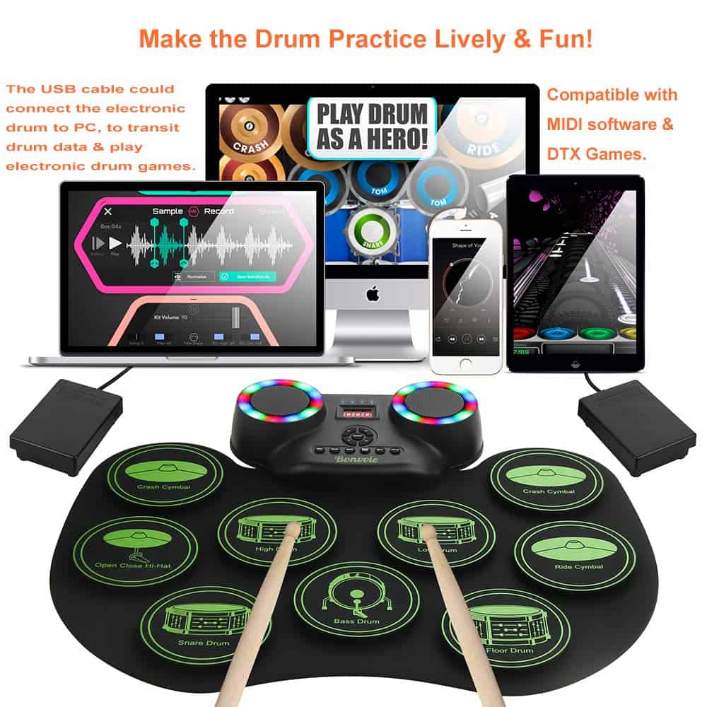 Kit de Batería Electrónica E-Drum, Bonvvie Tambor Digital - Imagen 3
