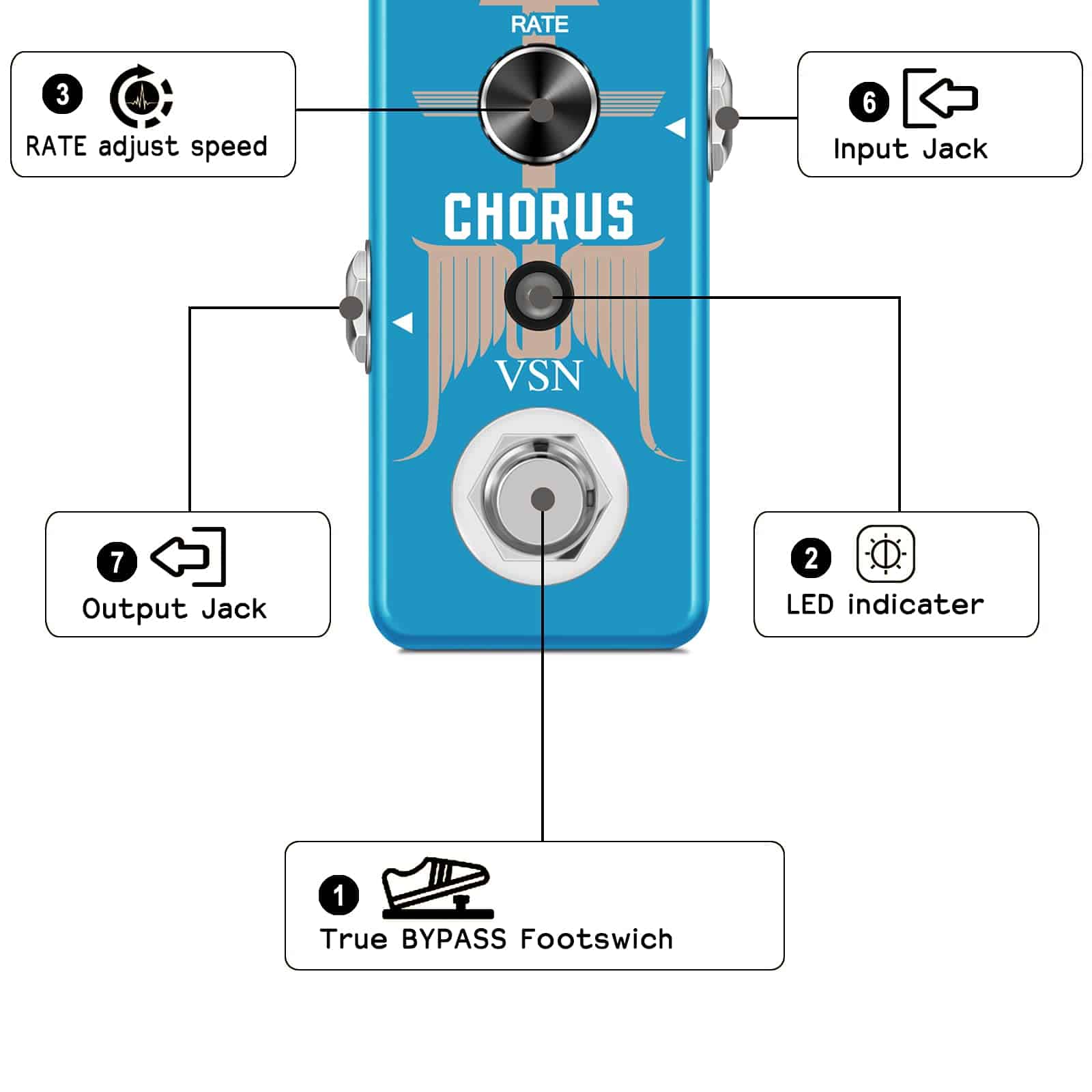 Pedal de coro VSN para guitarra, efecto analógico de coro - Imagen 4