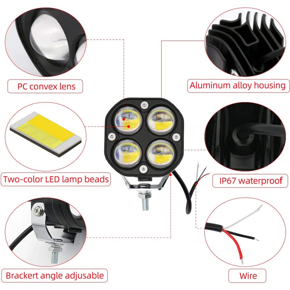 Luces de conducción LED de pod doble color ámbar/amarillo - Imagen 6