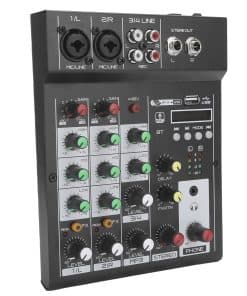 Mixer de Audio Portátil, Consola de Mezcla BT de 4 Canales