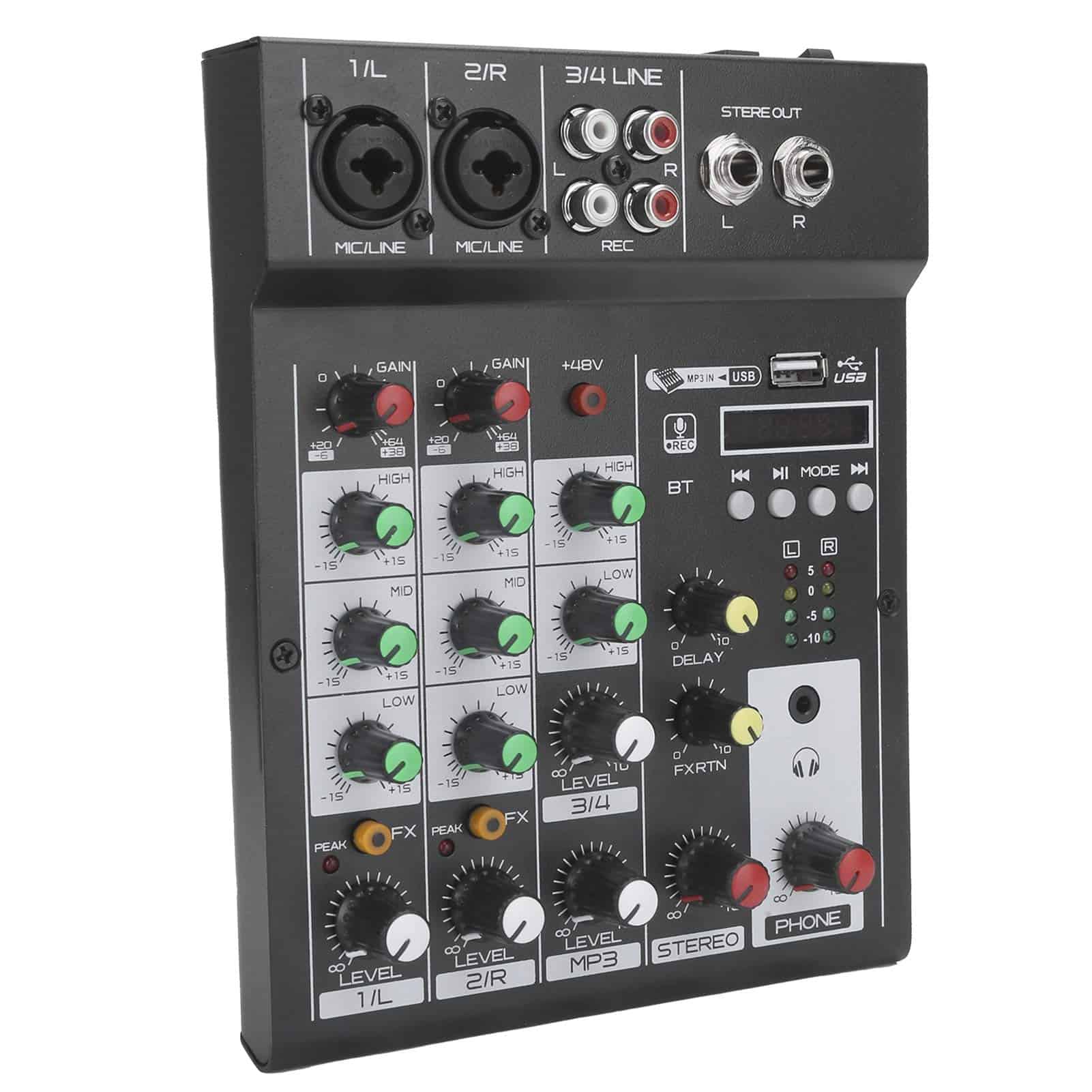 Mixer de Audio Portátil, Consola de Mezcla BT de 4 Canales